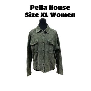 Time and Tru Women's Cropped Corduroy Shacket Sea Turtle Size XL